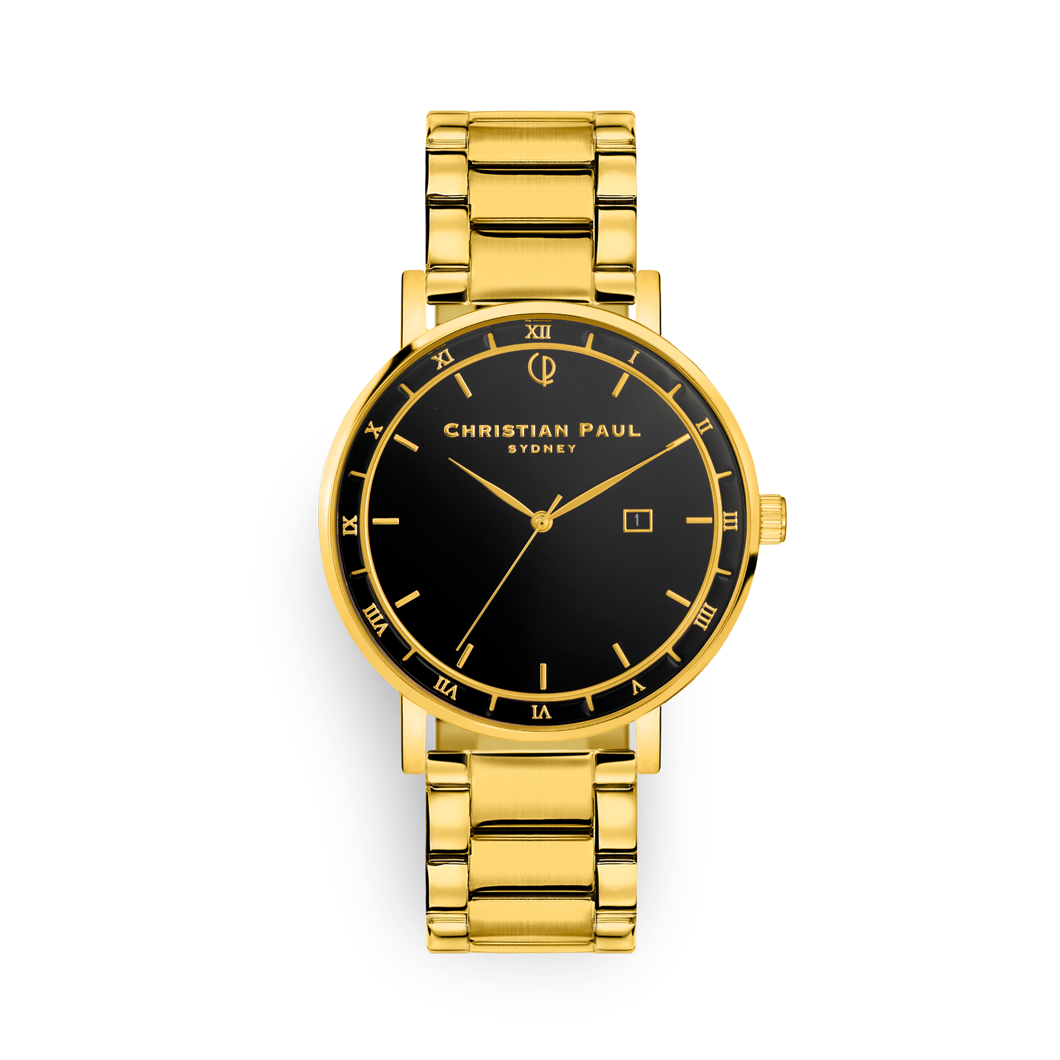 Luxury black and gold dial gold link watch
