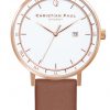 Luxury white and gold dial tan leather watch