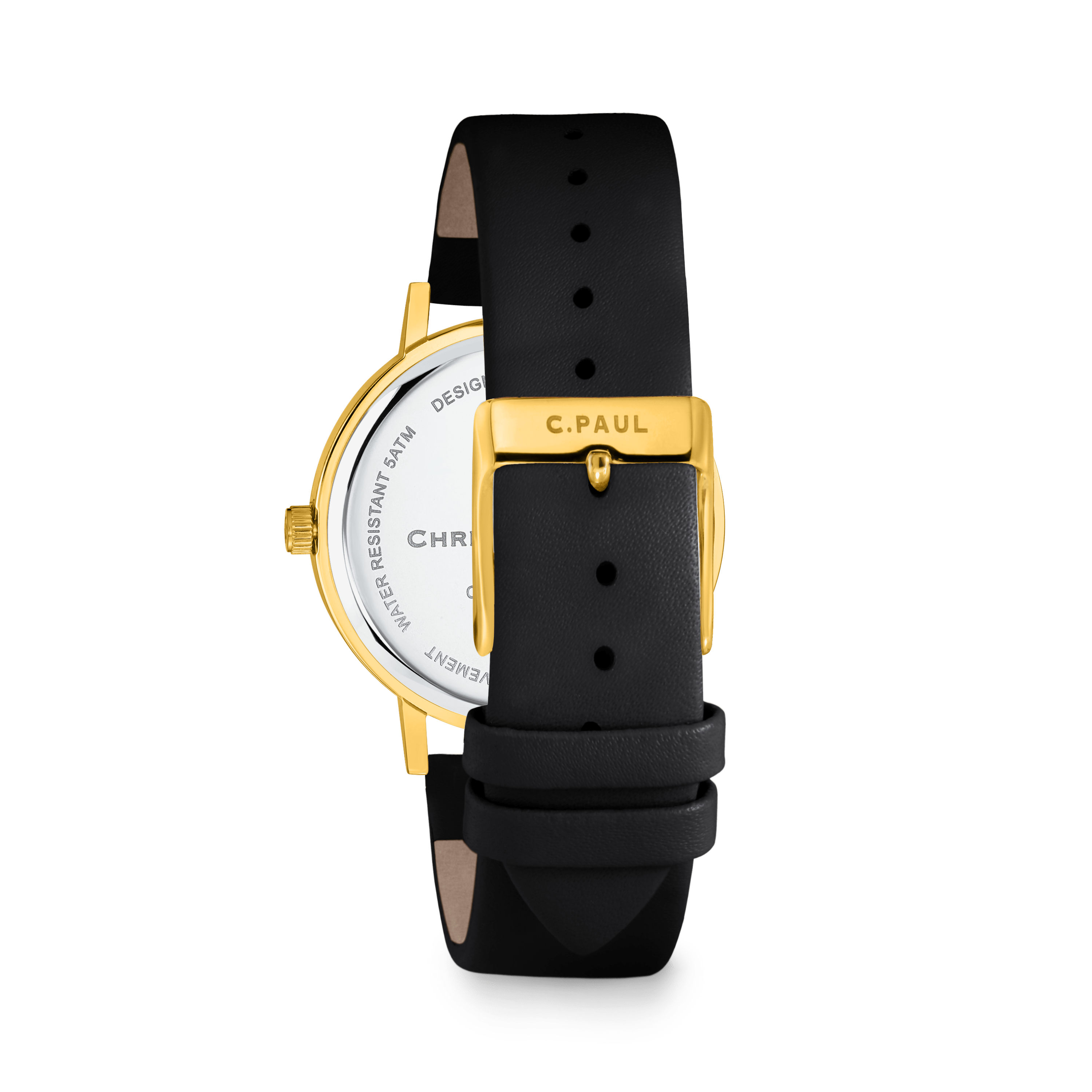 Luxury gold black leather watch