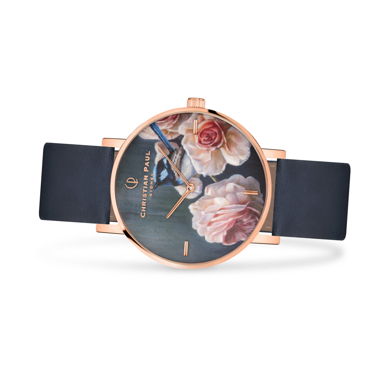 Luxury floral navy and rose gold watch