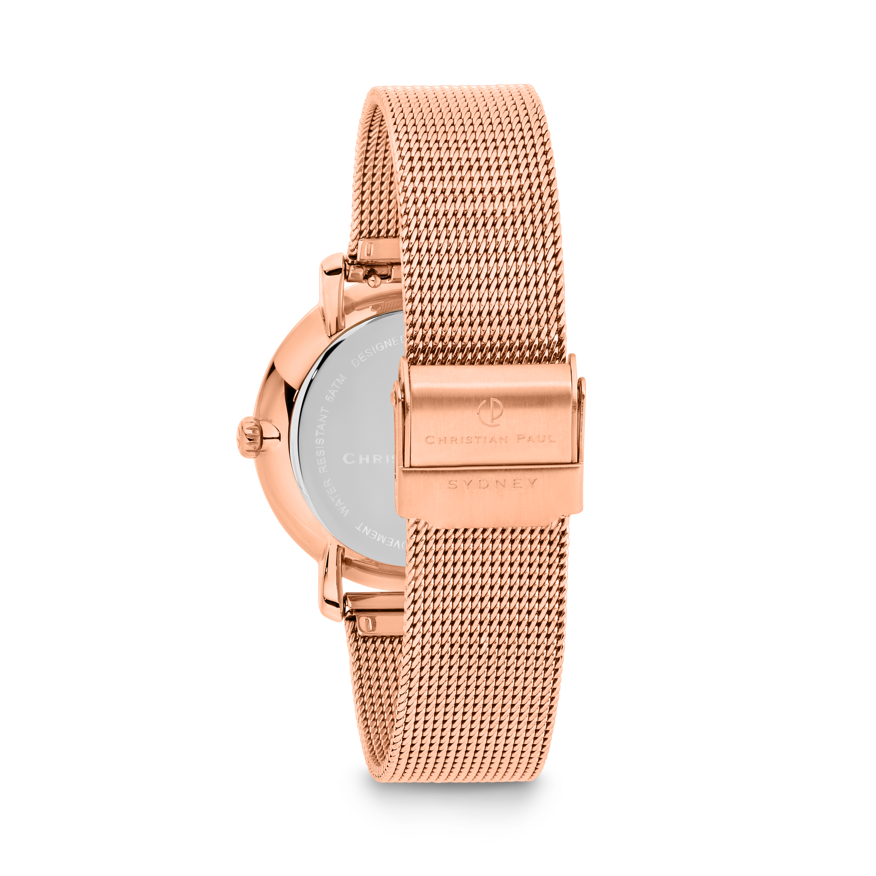 luxury red bevelled glass rose gold mesh watch