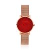 luxury red bevelled glass rose gold mesh watch