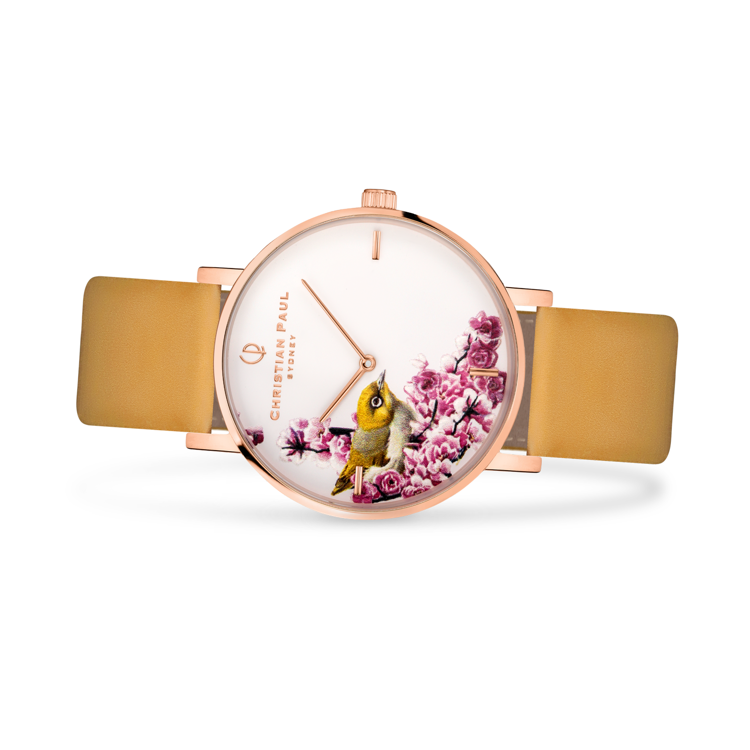Luxury floral mustard and rose gold watch