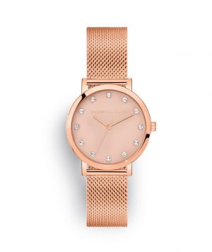 Luxury rose gold mesh watch with crystals