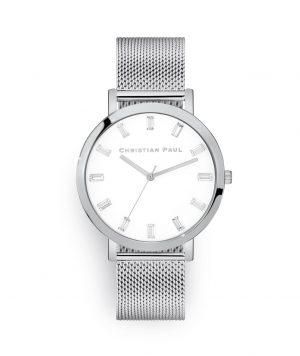 Luxury silver mesh watch with crystals