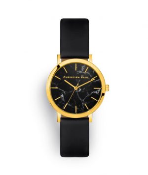 Luxury gold black leather watch