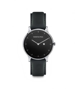 Luxury black and silver dial genuine black leather watch