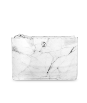 Luxury Leather Coin Purse White Marble and silver
